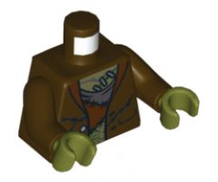 Torso Monster Fighters Monster with Stapled Olive Skin and Stitched Vest Pattern / Dark Brown Arms / Olive Green Hands
