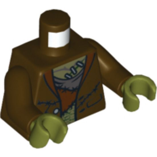 Torso Monster Fighters Monster with Stapled Olive Skin and Stitched Vest Pattern / Dark Brown Arms / Olive Green Hands