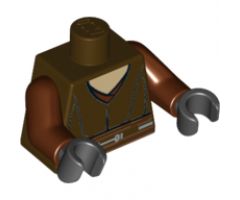 Torso SW Jedi Robe, White Undershirt Pattern (Plo Koon) / Reddish Brown Arms / Black Hands