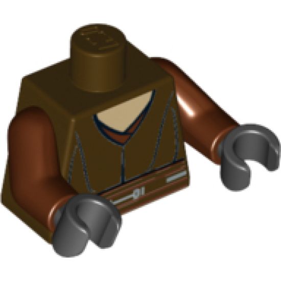 Torso SW Jedi Robe, White Undershirt Pattern (Plo Koon) / Reddish Brown Arms / Black Hands