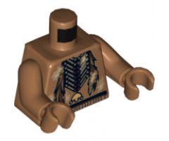 Torso Bare Chest with Beaded Necklace and Feathers and Dirt Patches Pattern / Medium Nougat Arms / Medium Nougat Hands