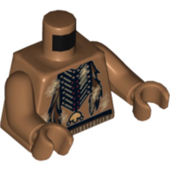 Torso Bare Chest with Beaded Necklace and Feathers and Dirt Patches Pattern / Medium Nougat Arms / Medium Nougat Hands