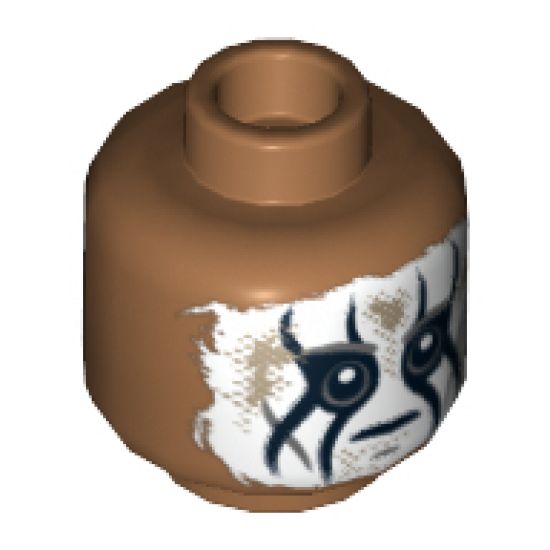 Minifigure, Head Dual Sided Face Paint and Dirt Patches Neutral / Mouth Open Frown Pattern (Tonto) - Hollow Stud