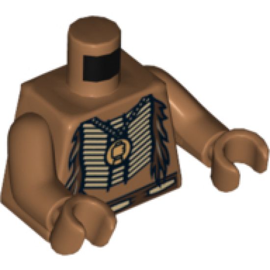Torso Bare Chest with Beaded Armor, Fur and Gold Minifigure Pendant Pattern / Medium Nougat Arms / Medium Nougat Hands