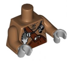 Torso Leather Shirt with Reddish Brown Overalls and Feathers and Tail Pattern / Medium Nougat Arms / Light Bluish Gray Hands