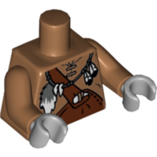 Torso Leather Shirt with Reddish Brown Overalls and Feathers and Tail Pattern / Medium Nougat Arms / Light Bluish Gray Hands