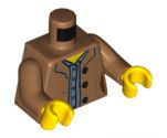 Torso, Female Jacket with 3 Reddish Brown Buttons, Sand Blue Shirt Pattern / Medium Nougat Arms / Yellow Hands
