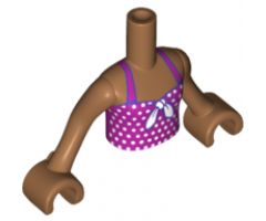 Mini Doll, Torso Friends Girl Magenta Halter Top with White Bow and Polka Dots Pattern, Medium Nougat Arms with Hands