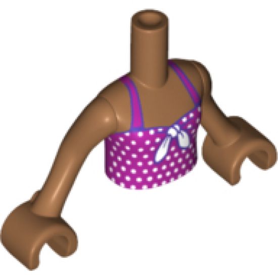Mini Doll, Torso Friends Girl Magenta Halter Top with White Bow and Polka Dots Pattern, Medium Nougat Arms with Hands