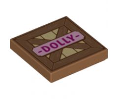 Tile 2 x 2 with Wooden Fence and Bright Pink Name Tag with Magenta 'DOLLY' Pattern