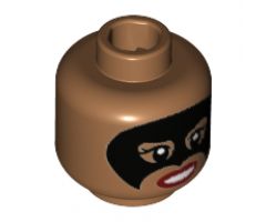 Minifigure, Head Dual Sided Female, Black Eye Mask, Red Lips, Smile / Scowl Pattern - Hollow Stud