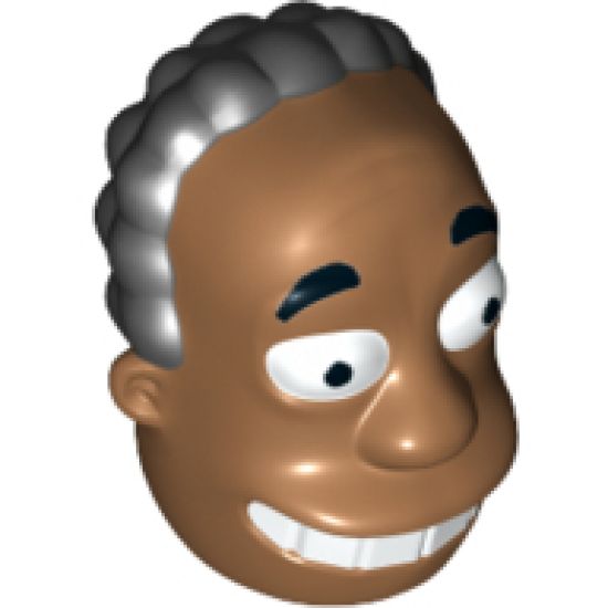 Minifigure, Head, Modified Simpsons Dr. Hibbert with Black Hair Pattern