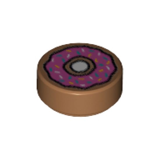 Tile, Round 1 x 1 with Doughnut with Dark Pink Frosting and Sprinkles Pattern