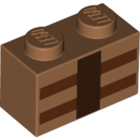 Brick 1 x 2 with Reddish Brown and Dark Brown Minecraft Crafting Table Lines Pattern