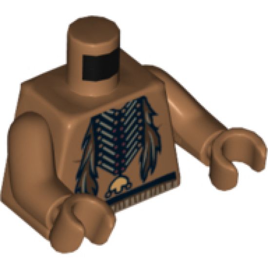 Torso Bare Chest with Beaded Necklace and Feathers Pattern / Medium Nougat Arms / Medium Nougat Hands