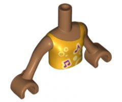 Mini Doll, Torso Friends Girl Bright Light Orange Vest Top with Music Notes and Circles Pattern, Medium Nougat Arms with Hands