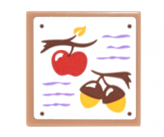 Tile 2 x 2 with Shopping List with Medium Lavender Lines, Branches with Red Apple and Acorns Pattern (Sticker) - Set 41182