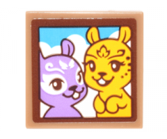 Tile 2 x 2 with Portrait of Bright Light Yellow and Medium Lavender Squirrels with Sky and Clouds Background Pattern (Sticker) - Set 41182