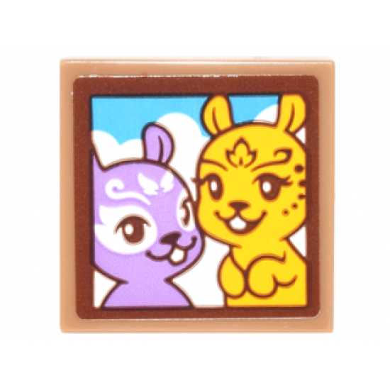 Tile 2 x 2 with Portrait of Bright Light Yellow and Medium Lavender Squirrels with Sky and Clouds Background Pattern (Sticker) - Set 41182