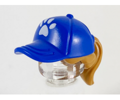 Minifigure, Hair Combo, Hair with Hat, Ponytail with Blue Ball Cap with White Paw Print Pattern