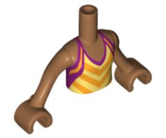 Mini Doll, Torso Friends Girl Tan Halter Top with Bright Light Orange Chevron Stripe, Magenta Trim Pattern, Medium Nougat Arms with Hands