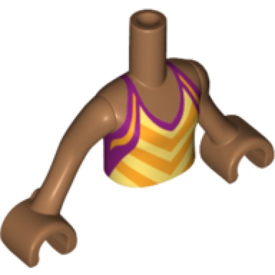 Mini Doll, Torso Friends Girl Tan Halter Top with Bright Light Orange Chevron Stripe, Magenta Trim Pattern, Medium Nougat Arms with Hands
