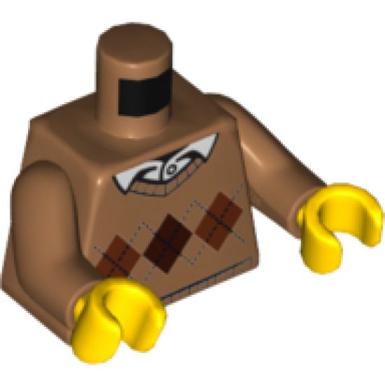 Torso Argyle Sweater with White Shirt Collar and Button Pattern / Medium Nougat Arms / Yellow Hands