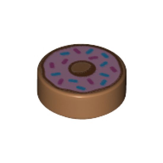 Tile, Round 1 x 1 with Doughnut with Bright Pink Frosting and Sprinkles Pattern
