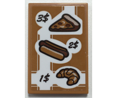 Tile 2 x 3 with Menu, '3$', Pizza Slice, Hot Dog, '2$', '1$', Croissant Pattern (Sticker) - Set 70425