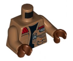 Torso SW Jacket with Pockets, Zipper and Gadgets, Black Undershirt Pattern / Medium Nougat Arms / Reddish Brown Hands