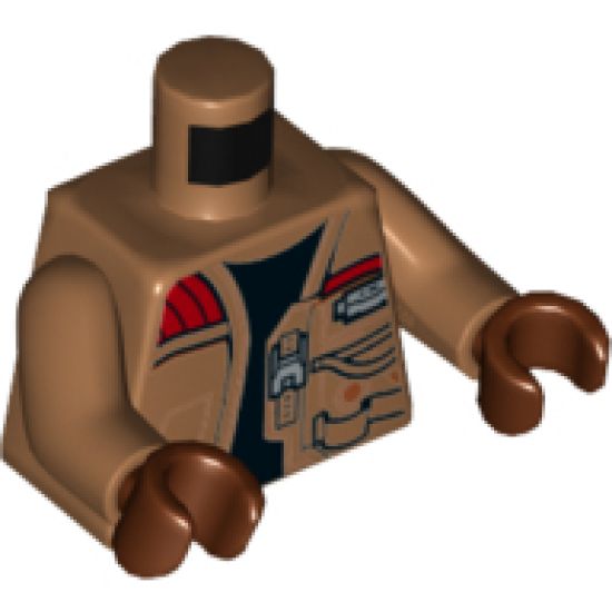 Torso SW Jacket with Pockets, Zipper and Gadgets, Black Undershirt Pattern / Medium Nougat Arms / Reddish Brown Hands