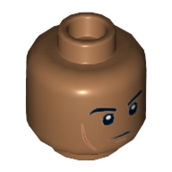 Minifigure, Head Black Eyebrows, Cheek Lines, Chin Dimple, White Pupils Pattern - Hollow Stud