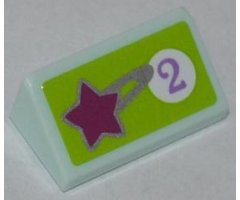 Slope 30 1 x 2 x 2/3 with Star and Purple Number 2 in White Circle on Lime Background Pattern (Sticker) - Set 41007