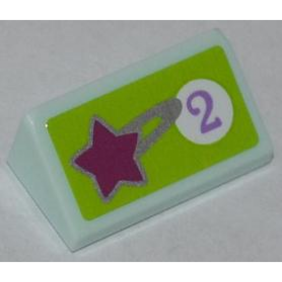 Slope 30 1 x 2 x 2/3 with Star and Purple Number 2 in White Circle on Lime Background Pattern (Sticker) - Set 41007