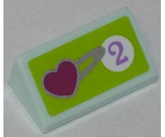 Slope 30 1 x 2 x 2/3 with Heart and Purple Number 2 in White Circle on Lime Background Pattern (Sticker) - Set 41007