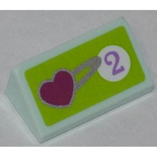 Slope 30 1 x 2 x 2/3 with Heart and Purple Number 2 in White Circle on Lime Background Pattern (Sticker) - Set 41007