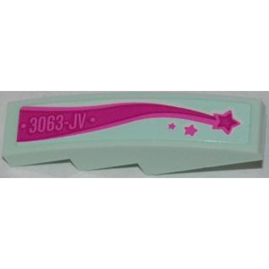 Slope, Curved 4 x 1 with '3063-JV' and Magenta Shooting Star Pattern Model Right Side (Sticker) - Set 3063