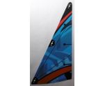 Plastic Sail with Red and Black Stripes, Blue Technic Gear Pattern