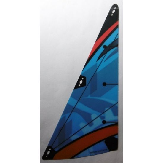 Plastic Sail with Red and Black Stripes, Blue Technic Gear Pattern