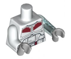 Torso SW Armor Black Belt and Dark Red Markings Pattern / Trans-Light Blue Arm Left with Lightning Bolts / White Arm Right / Light Bluish Gray Hands