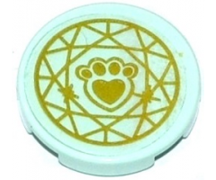 Tile, Round 2 x 2 with Bottom Stud Holder with Gold Paw Print with Heart and Circular Geometric Pattern (Sticker) - Set 41142