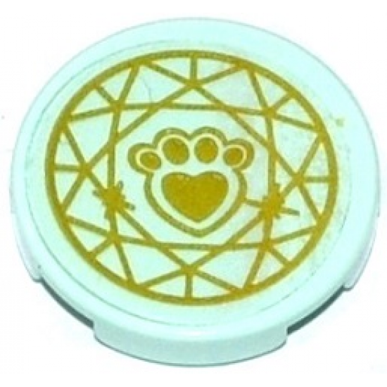 Tile, Round 2 x 2 with Bottom Stud Holder with Gold Paw Print with Heart and Circular Geometric Pattern (Sticker) - Set 41142