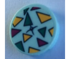 Tile, Round 2 x 2 with Bottom Stud Holder with Cushion with Dark Turquoise, Magenta and Yellow Triangles Pattern (Sticker) - Set 41344