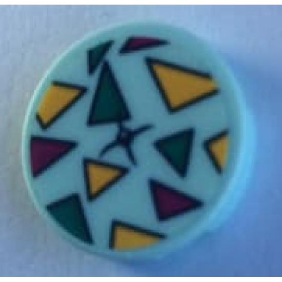 Tile, Round 2 x 2 with Bottom Stud Holder with Cushion with Dark Turquoise, Magenta and Yellow Triangles Pattern (Sticker) - Set 41344