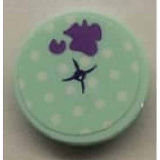 Tile, Round 2 x 2 with Bottom Stud Holder with Light Aqua Cushion and Dark Purple Splotch Pattern (Sticker) - Set 41332