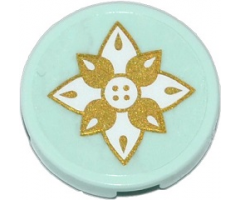 Tile, Round 2 x 2 with Bottom Stud Holder with Flower with Gold and White Petals Pattern (Sticker) - Set 41078