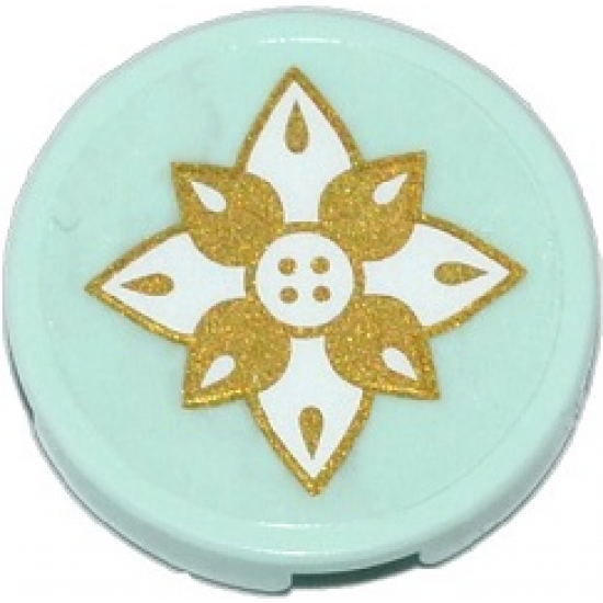 Tile, Round 2 x 2 with Bottom Stud Holder with Flower with Gold and White Petals Pattern (Sticker) - Set 41078