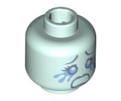 Minifigure, Head Female with Dark Bluish Gray Eyebrows, Eyes and Open Mouth, Crying Tears Pattern - Hollow Stud