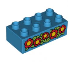 Duplo, Brick 2 x 4 with Red Flowers Pattern