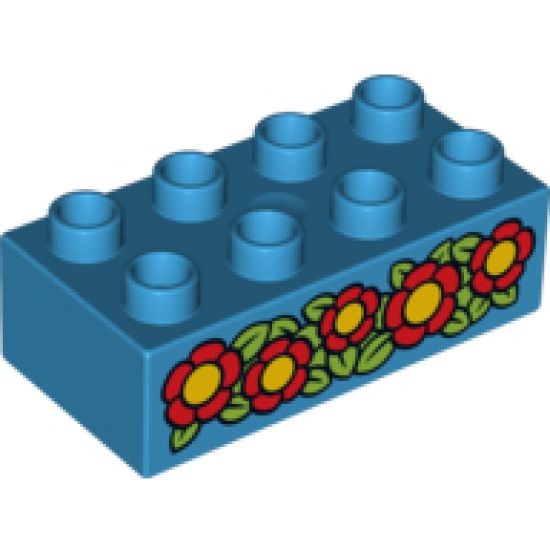 Duplo, Brick 2 x 4 with Red Flowers Pattern
